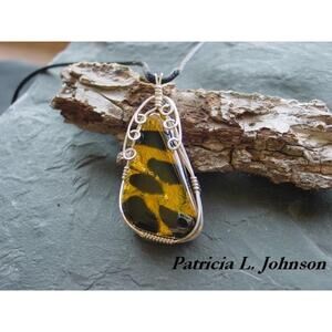 SALE Abstract Tiger Sterling Silver Wire Wrapped Fused Dichroic Glass Pendant